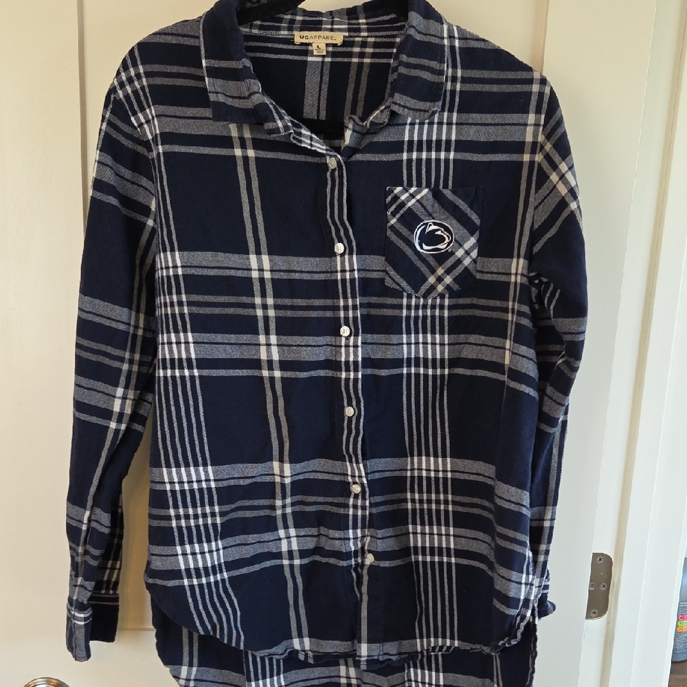 Women's Navy Plaid Button-Up Shirt